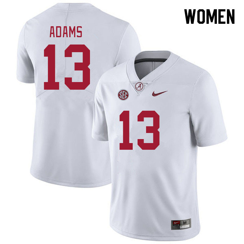 Women #13 Cole Adams Alabama Crimson Tide College Footabll Jerseys Stitched-White